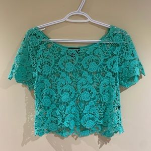 Crochet lace crop top turquoise